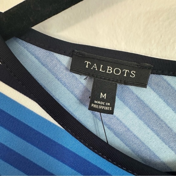 Talbots Women’s Sleeveless V-Neck Keyhole Blue White & Red Stripe Dress Sz M NWT - Picture 7 of 11